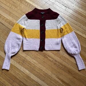 Wild Fable Colorblock Cropped Cardigan Sweater Bishop Sleeves Size S